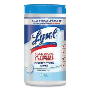 LYSOL® Brand Disinfecting Wipes, 7 X 7.25, Crisp Linen, 80 Wipes-canister freeshipping - TVN Wholesale